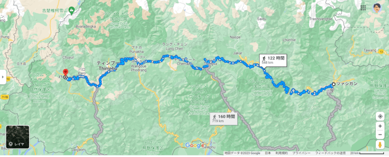 トランス・ブータン・トレイルの地図
